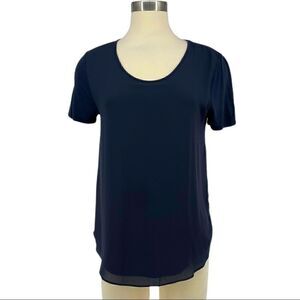 LOFT 2-Layered Sheer Short Sleeve Tee - Navy